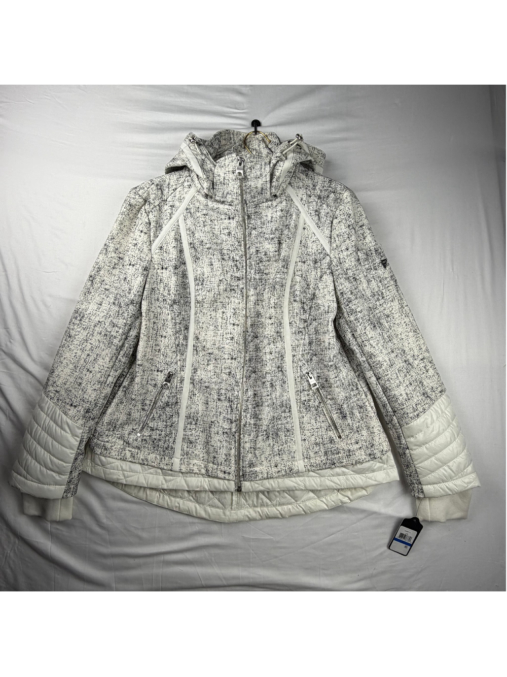 Guess Puffer Jacket XL Tweed Textured Quilted Ski Snow Winter Coat Activewear